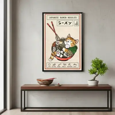 Hermoso Cuadro Decorativo Gato Neko Ramen 42 X 62 - miniatura 1