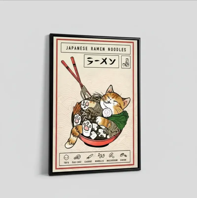 Hermoso Cuadro Decorativo Gato Neko Ramen 42 X 62 - 2