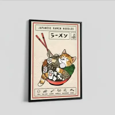 Hermoso Cuadro Decorativo Gato Neko Ramen 42 X 62 - miniatura 2