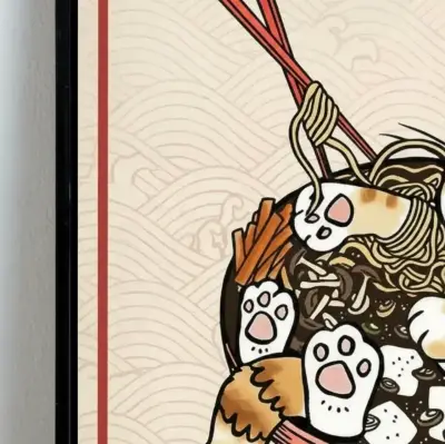 Hermoso Cuadro Decorativo Gato Neko Ramen 42 X 62 - miniatura 3