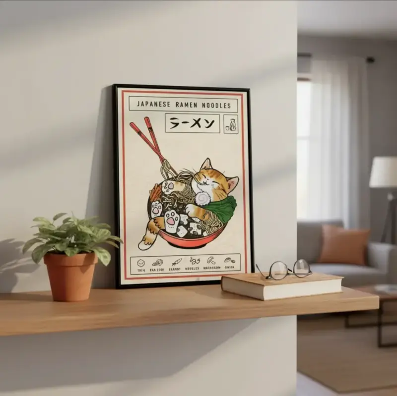Hermoso Cuadro Decorativo Gato Neko Ramen 42 X 62 - 4