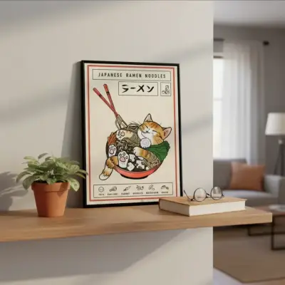 Hermoso Cuadro Decorativo Gato Neko Ramen 42 X 62 - miniatura 4