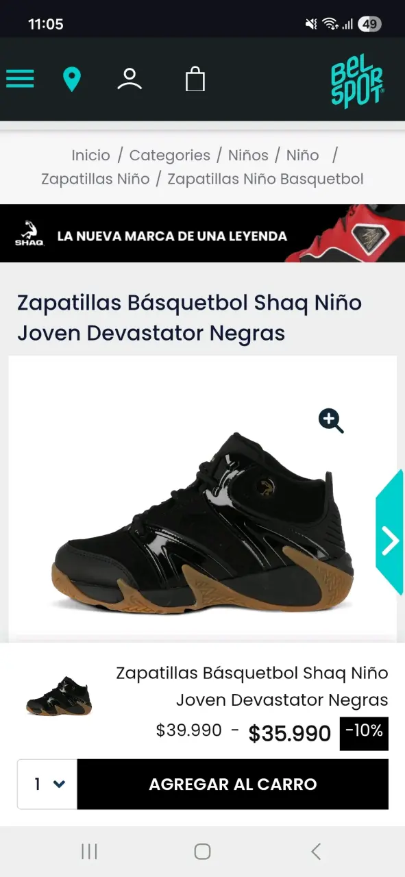 Zapatillas Básquetbol Shaq Niño Devastator Negras