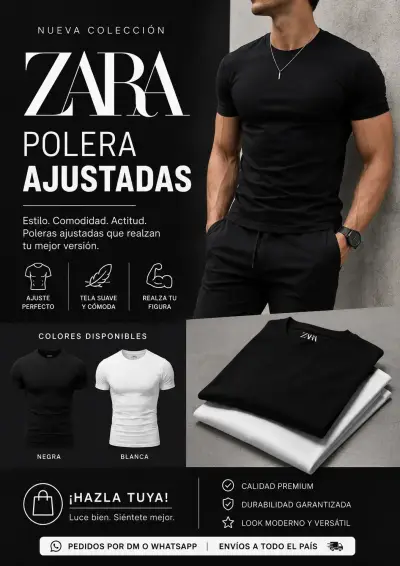 Polera ajustada Zara negra o blanca - miniatura 1