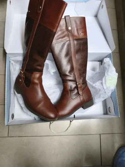 Botas largas de cuero marrón 16hrs para mujer - miniatura 1