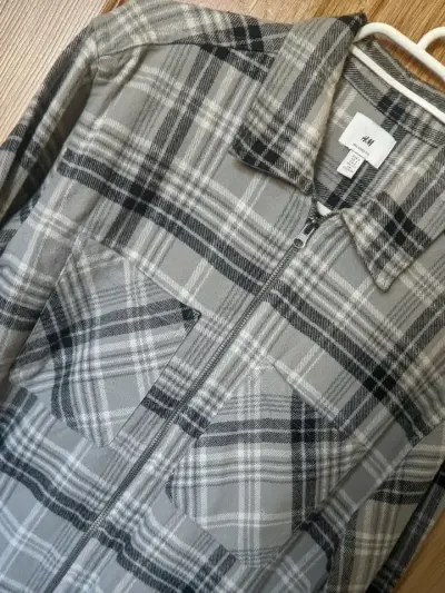 Camisa de franela a cuadros H&M gris S - miniatura 2