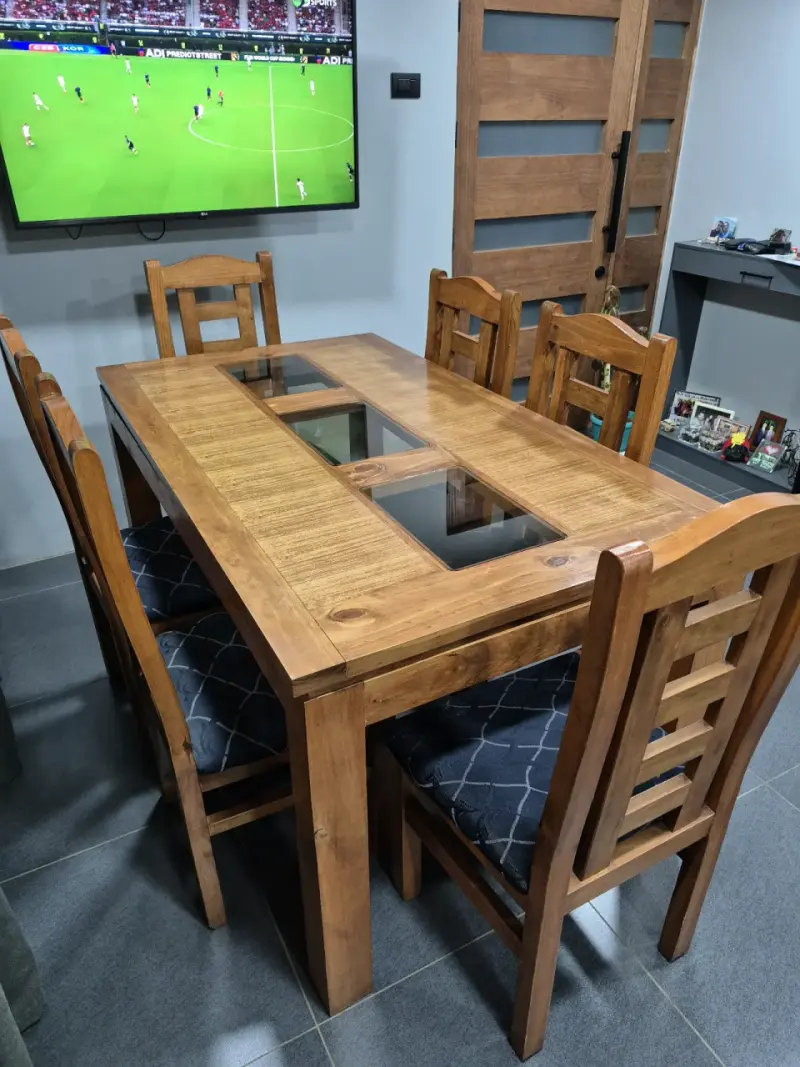 Juego de comedor de madera con vidrio para 6 personas - 1