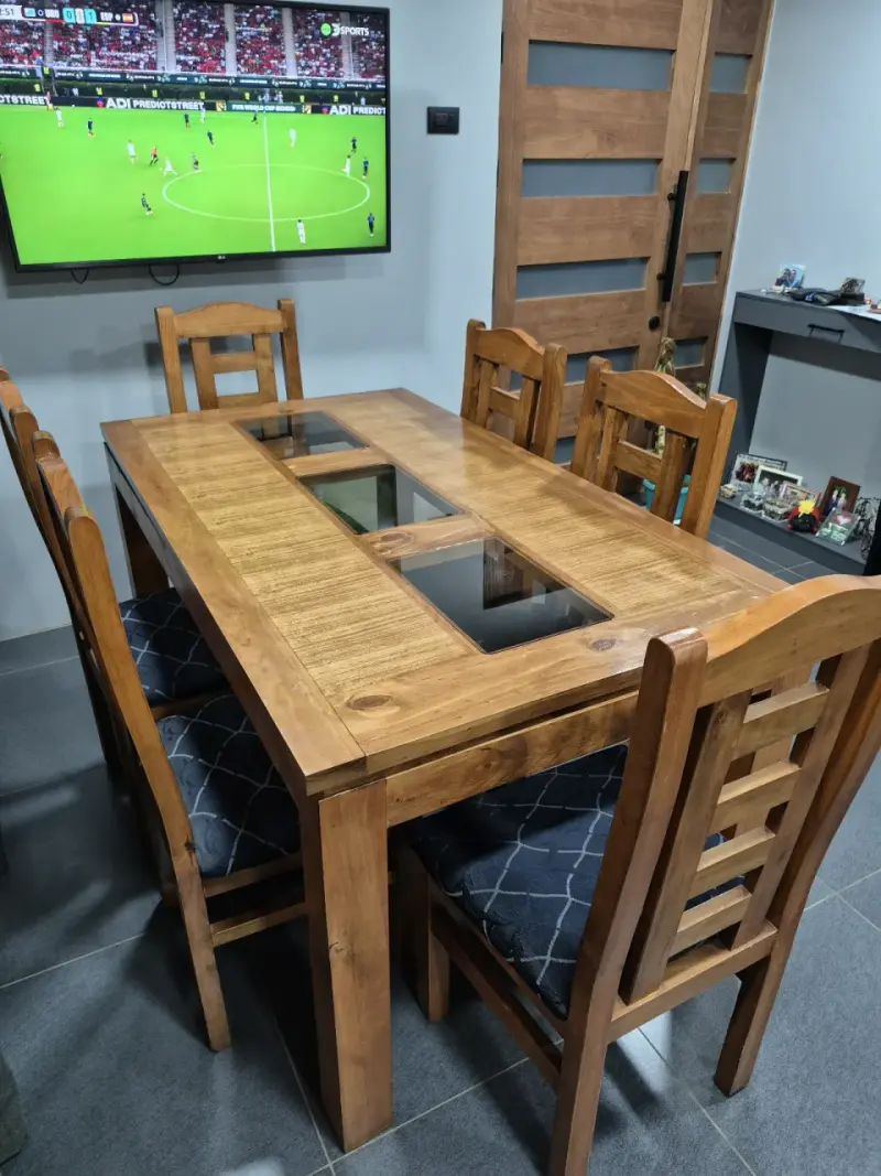 Juego de comedor de madera con vidrio para 6 personas - 2