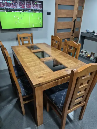 Juego de comedor de madera con vidrio para 6 personas - miniatura 2