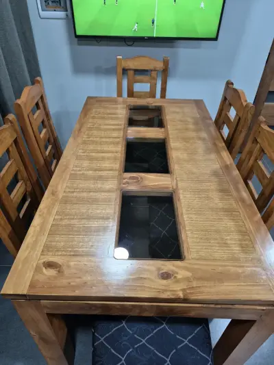Juego de comedor de madera con vidrio para 6 personas - miniatura 3