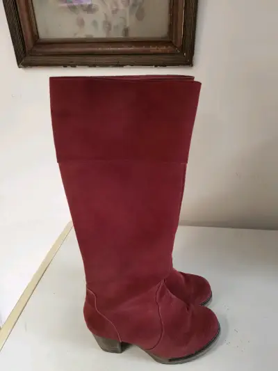 Botas altas de cuero Reno roja con tacón NRO.40 - miniatura 4