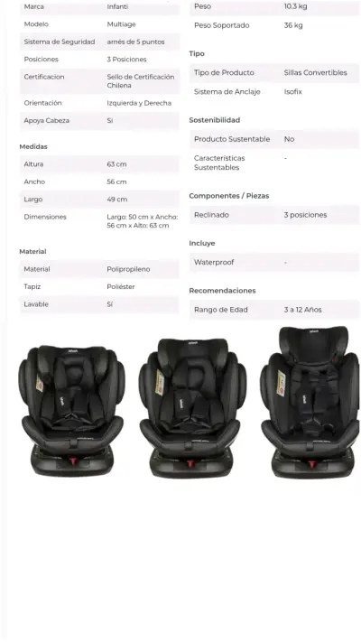Silla de auto Infanti Multiage negra - miniatura 1