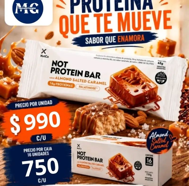 Barra de proteína NotCo sabor almendra y caramelo