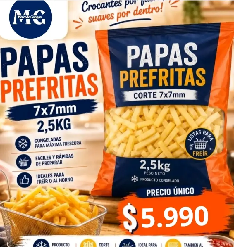 Papas prefritas congeladas 2.5kg corte 7x7mm