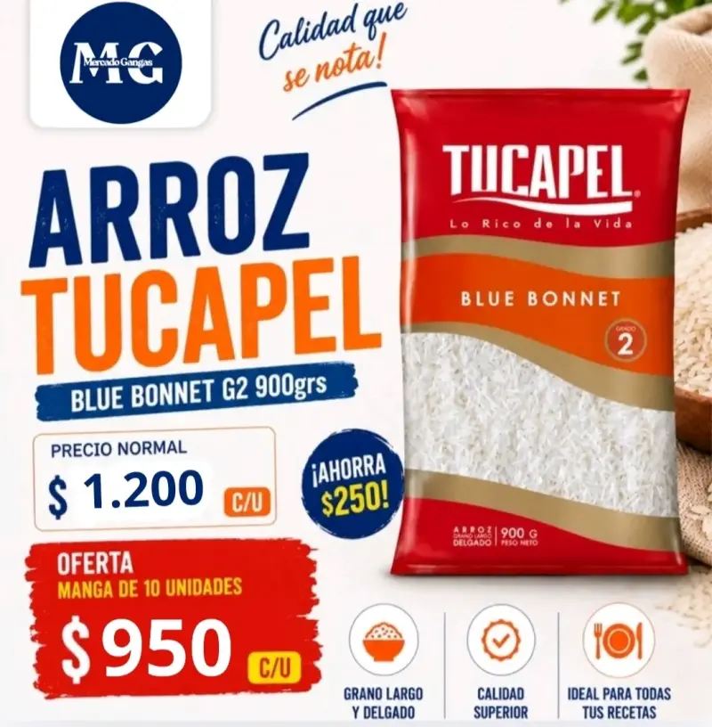 Arroz Tucapel Blue Bonnet G2 900g