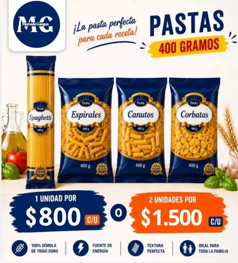 Pack de pastas surtidas 400g cada una