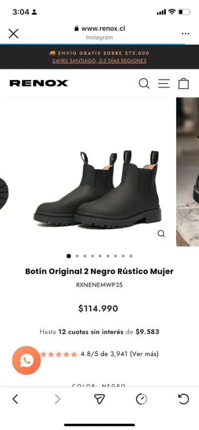 Botines de cuero negro Renox para mujer - miniatura 6