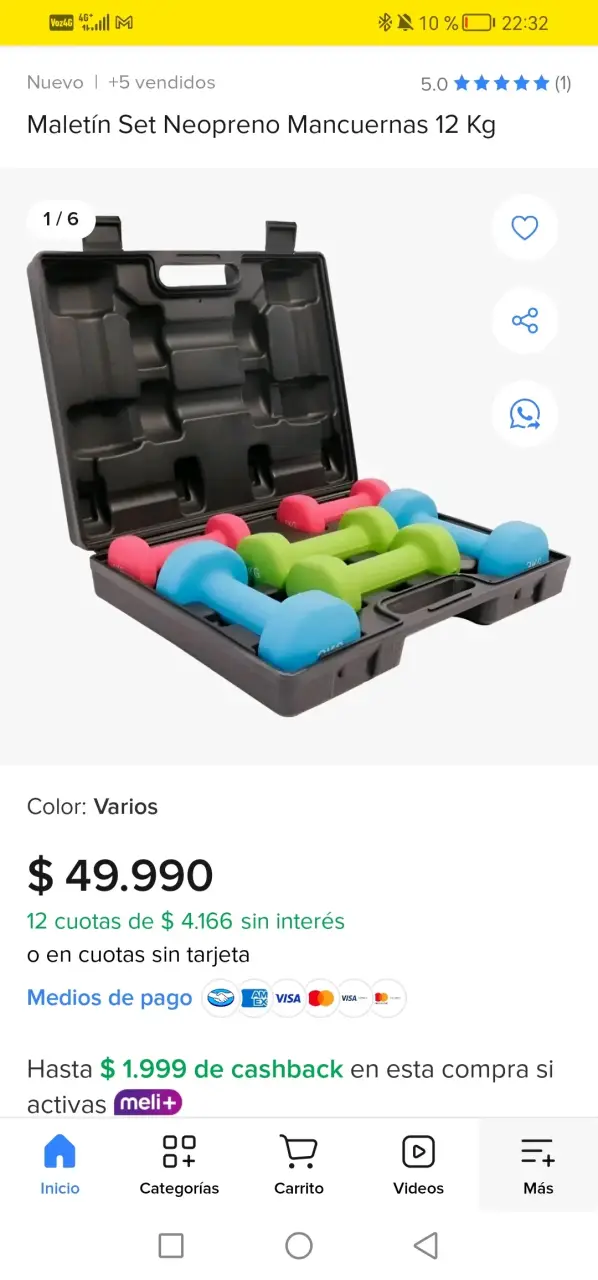 Set de mancuernas de neopreno 12 kg con maletín - 1