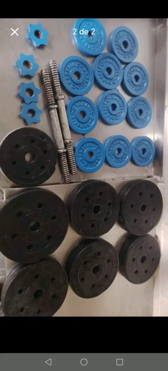 Set de pesas con discos y mancuernas - 2