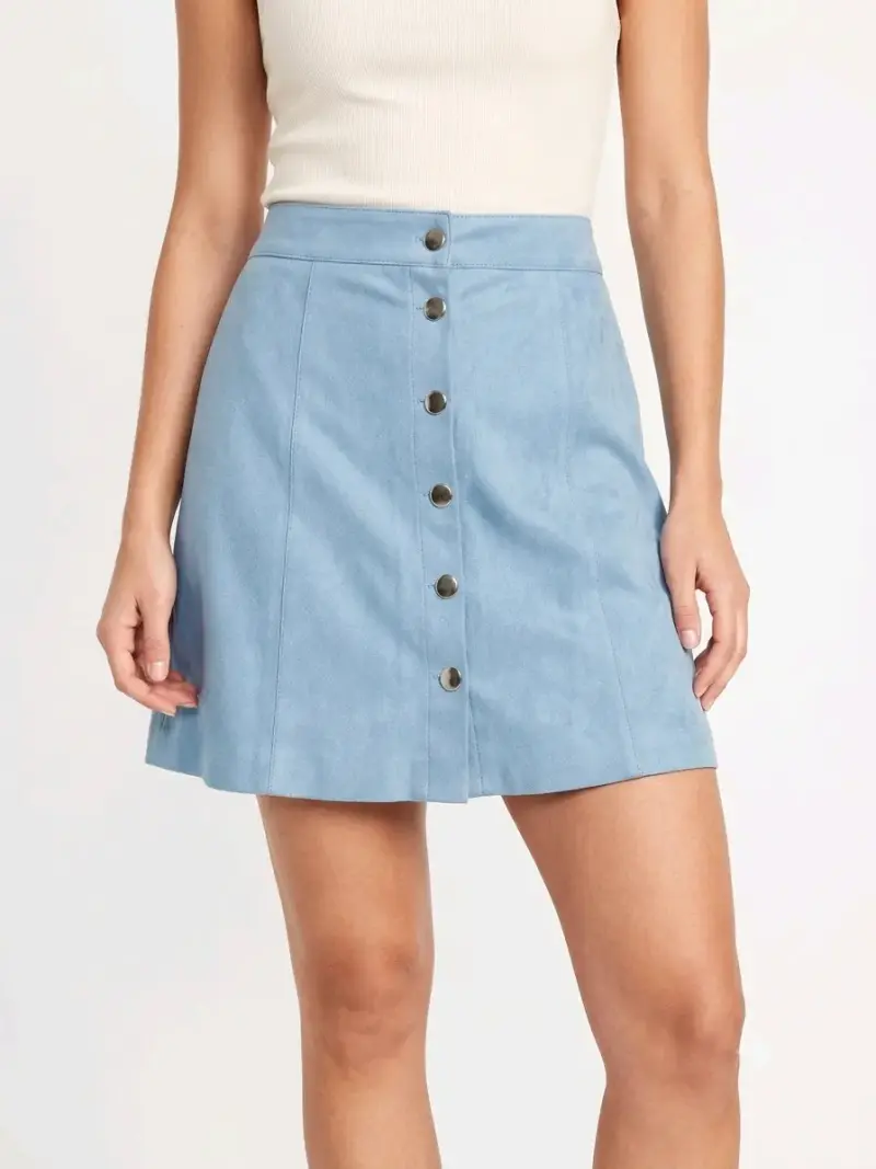 Falda de gamuza, color celeste, talla 36 H&M - 2