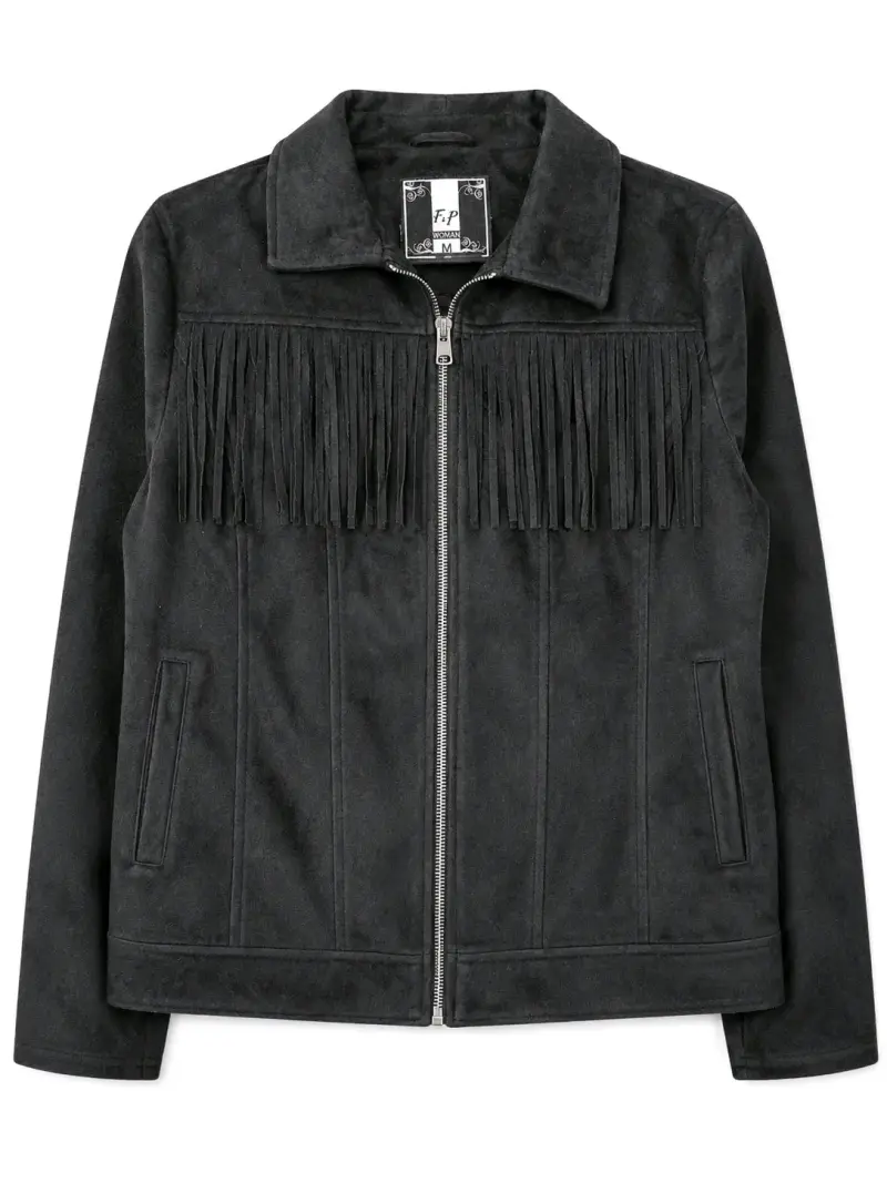 Chaqueta negra con flecos para mujer
