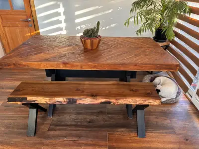 Mesa de comedor rústica de madera maciza - miniatura 3