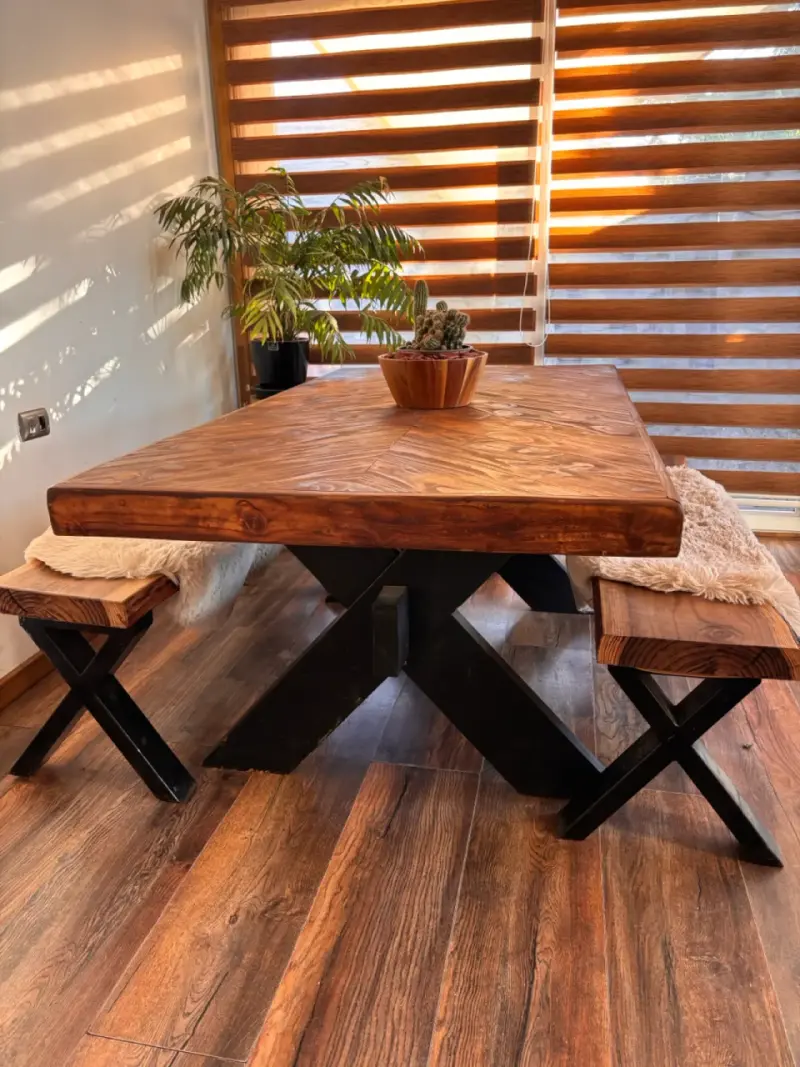 Mesa de comedor rústica de madera maciza - 6