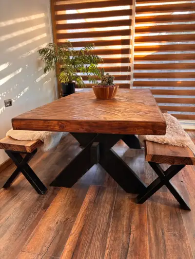 Mesa de comedor rústica de madera maciza - miniatura 6