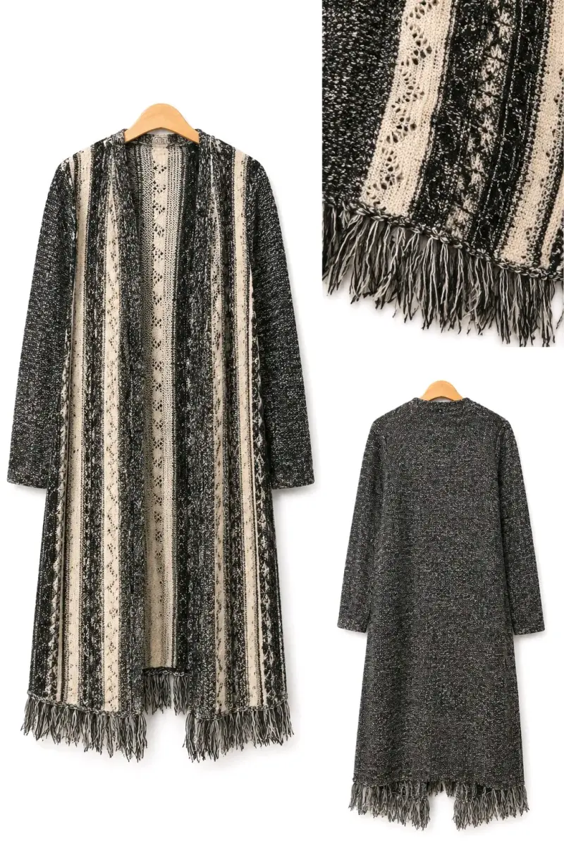 Cardigan Tatienne largo de punto con flecos