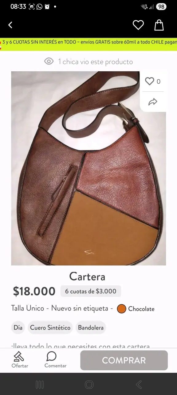 Cartera bandolera de cuero sintético chocolate