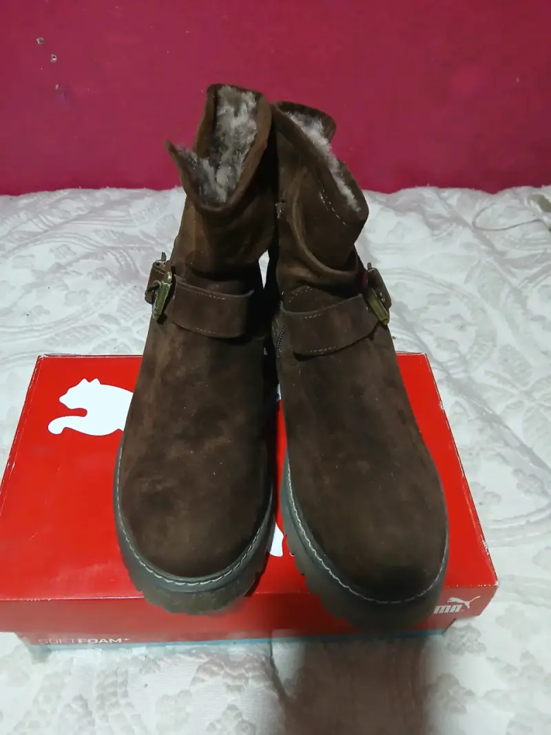 Botines de gamuza marrón con forro interior - 1