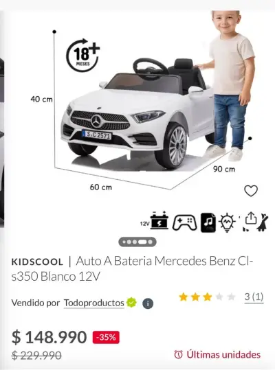 Auto eléctrico para niños Mercedes Benz blanco - miniatura 2