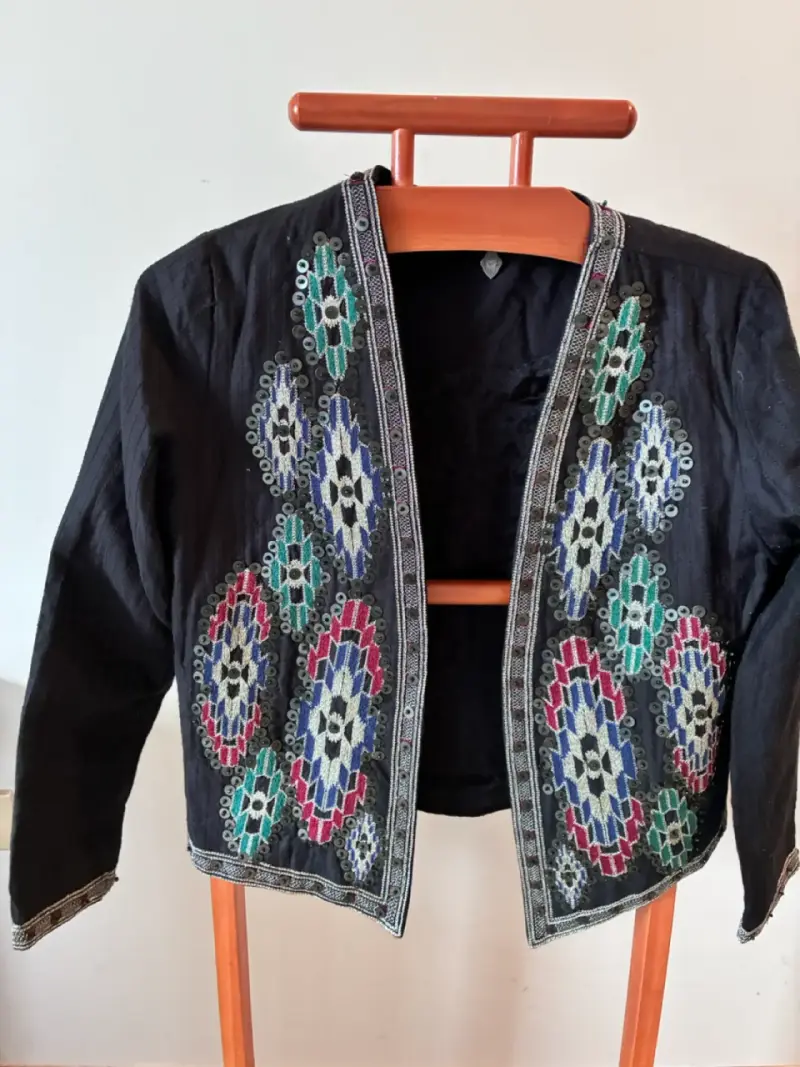 Chaqueta Rapdosia, L, bordada estilo étnico negra - 1