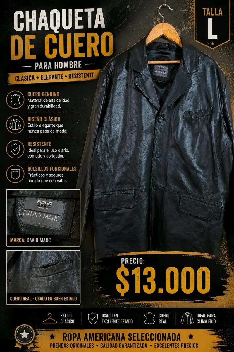 Chaqueta de cuero para hombre David Marc - 1