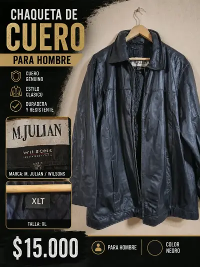 Abrigo de cuero negro para hombre - miniatura 2