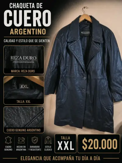 Abrigo de cuero negro para hombre - miniatura 3