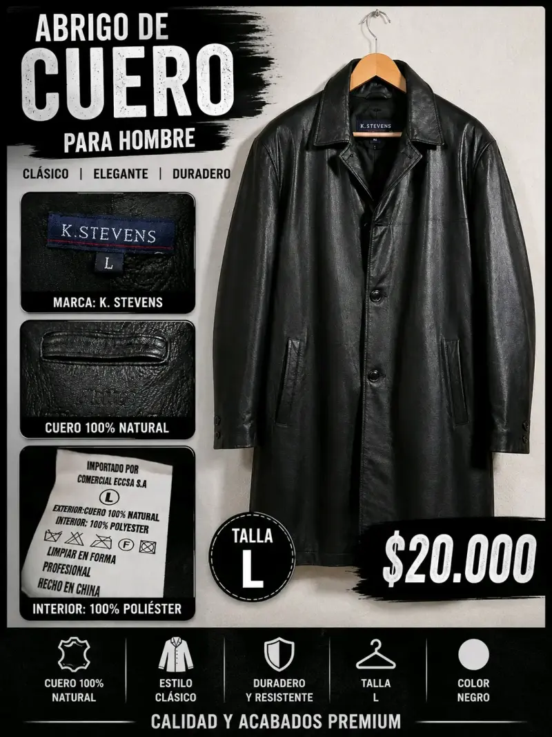 Abrigo de cuero negro para hombre - 4