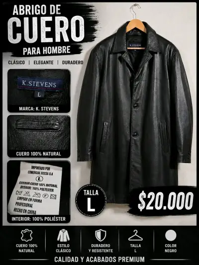 Abrigo de cuero negro para hombre - miniatura 4