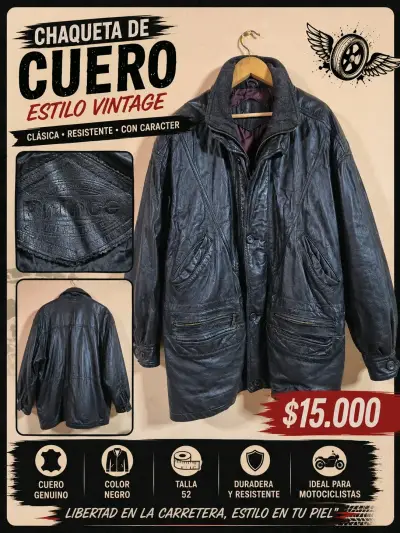 Abrigo de cuero negro para hombre - miniatura 6