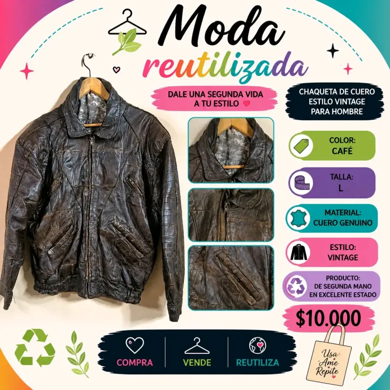 Chaleco de cuero para motoquero negro - 2