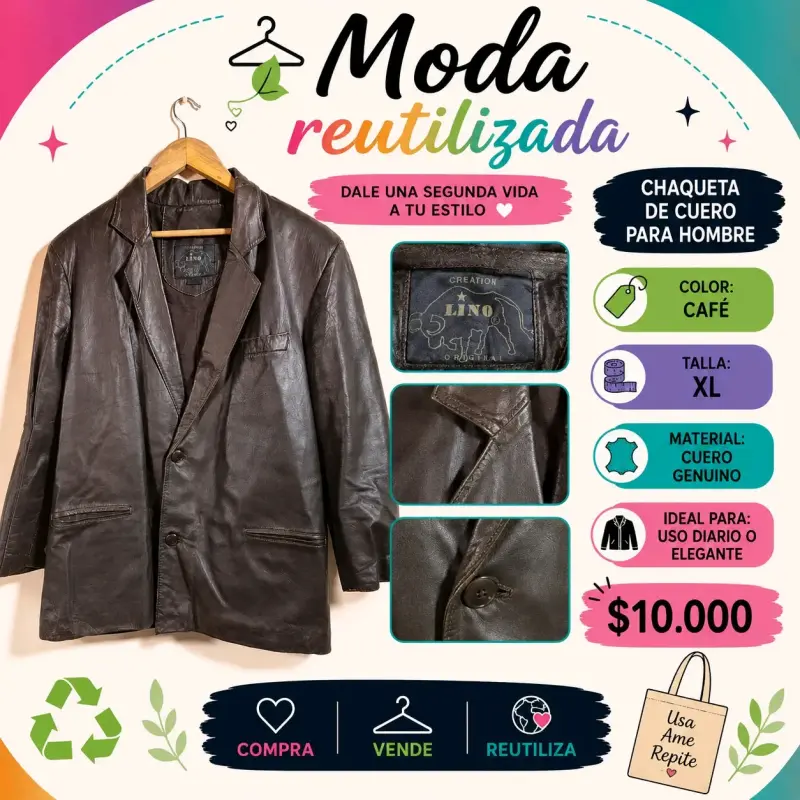 Chaleco de cuero para motoquero negro - 3