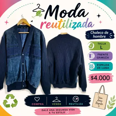 Chaleco de hombre azul con frente de gamuza - miniatura 1