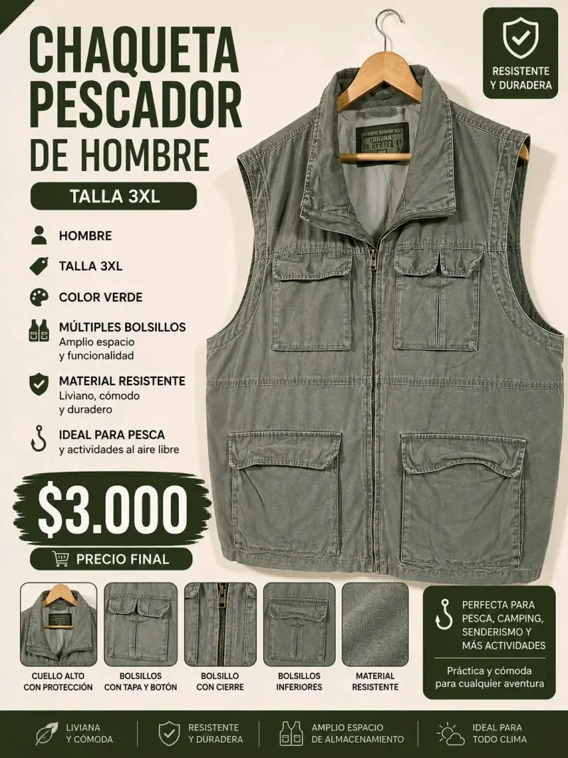 Chaqueta de pesca para hombre verde 3XL - 1