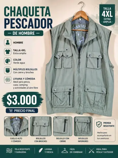 Chaqueta de pesca para hombre verde 3XL - miniatura 2