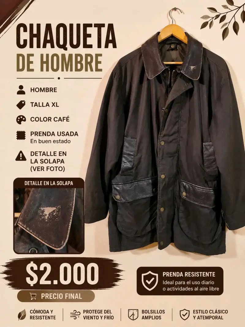 Chaqueta de hombre café talla XL - 1