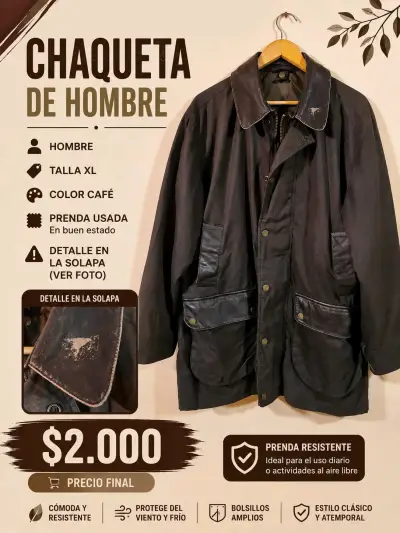 Chaqueta de hombre café talla XL - miniatura 1