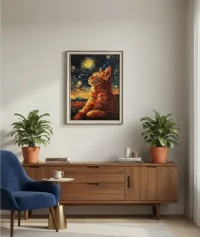 Hermoso Cuadro Decorativo Gato Van Gogh 44 X 34 - miniatura 1
