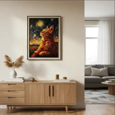 Hermoso Cuadro Decorativo Gato Van Gogh 44 X 34 - miniatura 2