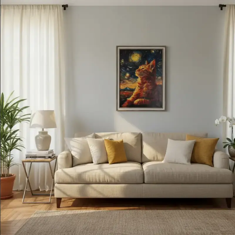 Hermoso Cuadro Decorativo Gato Van Gogh 44 X 34 - 3
