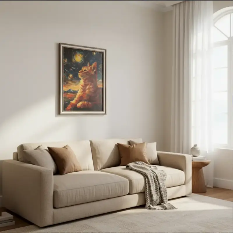 Hermoso Cuadro Decorativo Gato Van Gogh 44 X 34 - 4